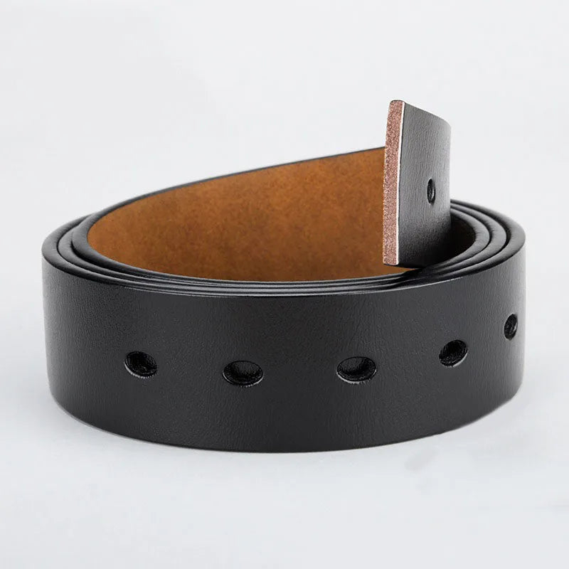 Mens Genuine Leather Belt Strap 3.8cm No Buckle Replacement Black Brown - QHA UK