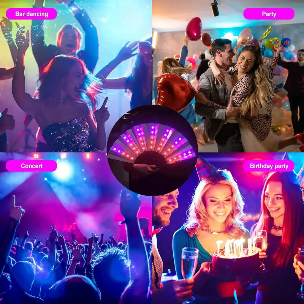 LED Light-Up Foldable Hand Fan – Glowing Neon Bamboo Fan for Dance, Concerts, & Performance Props