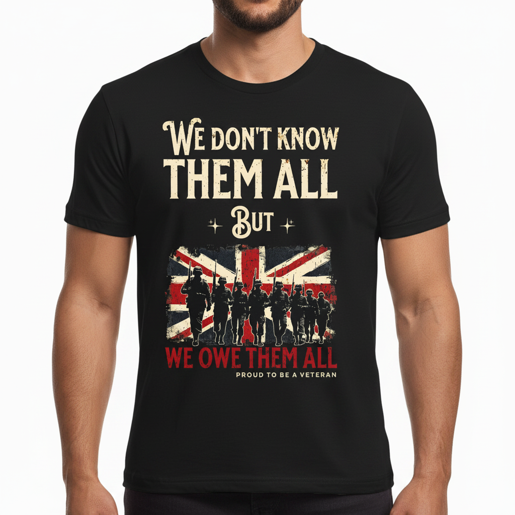 Men's Veterans T-Shirt We Owe Them All Union Jack Cotton Tee