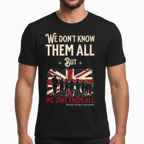 Men's Veterans T-Shirt We Owe Them All Union Jack Cotton Tee
