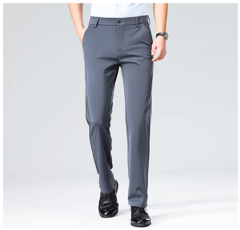 Mens Slim Fit Formal Trousers Stretch Smart Business Suit Pants - QHA UK