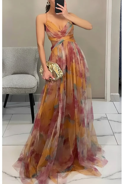 QDMUCHENLUOKE Womens Printed Pleated Party Dress S to XXL