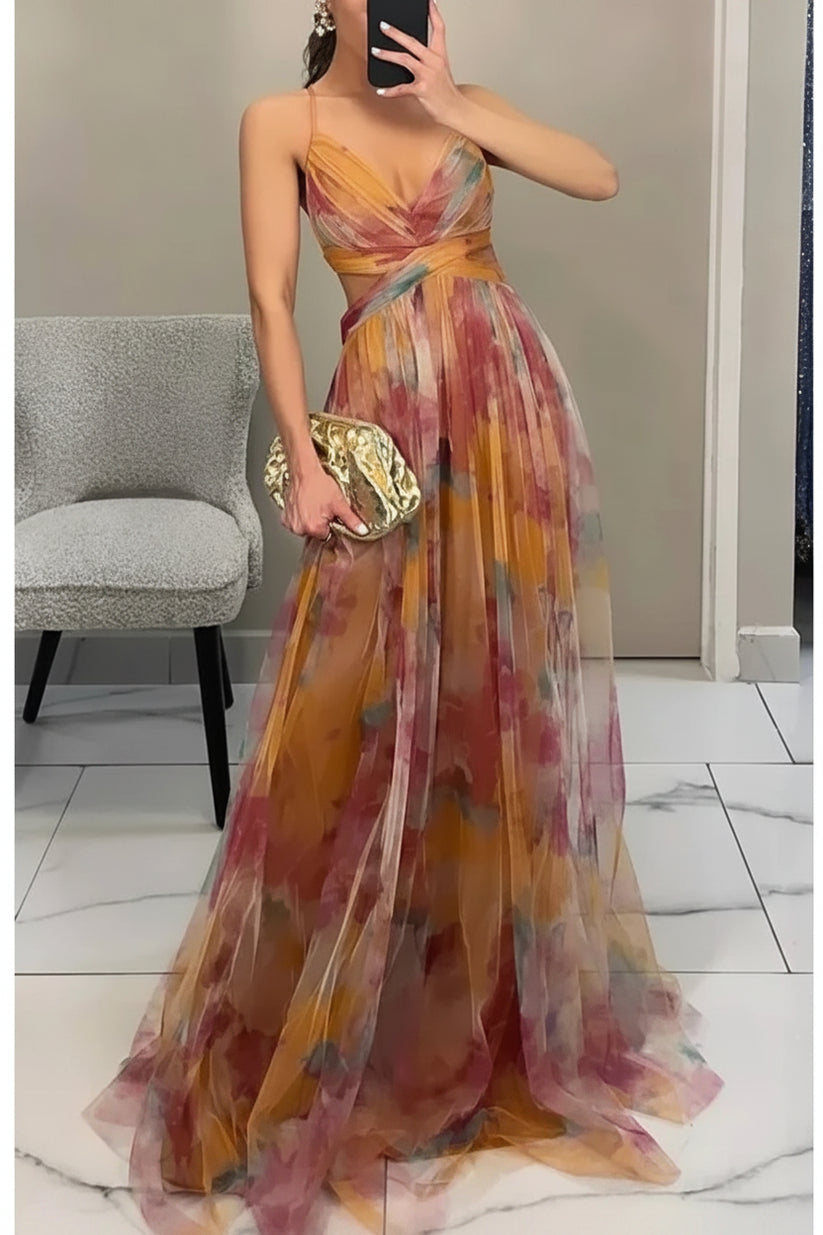 QDMUCHENLUOKE Womens Printed Pleated Party Dress S to XXL