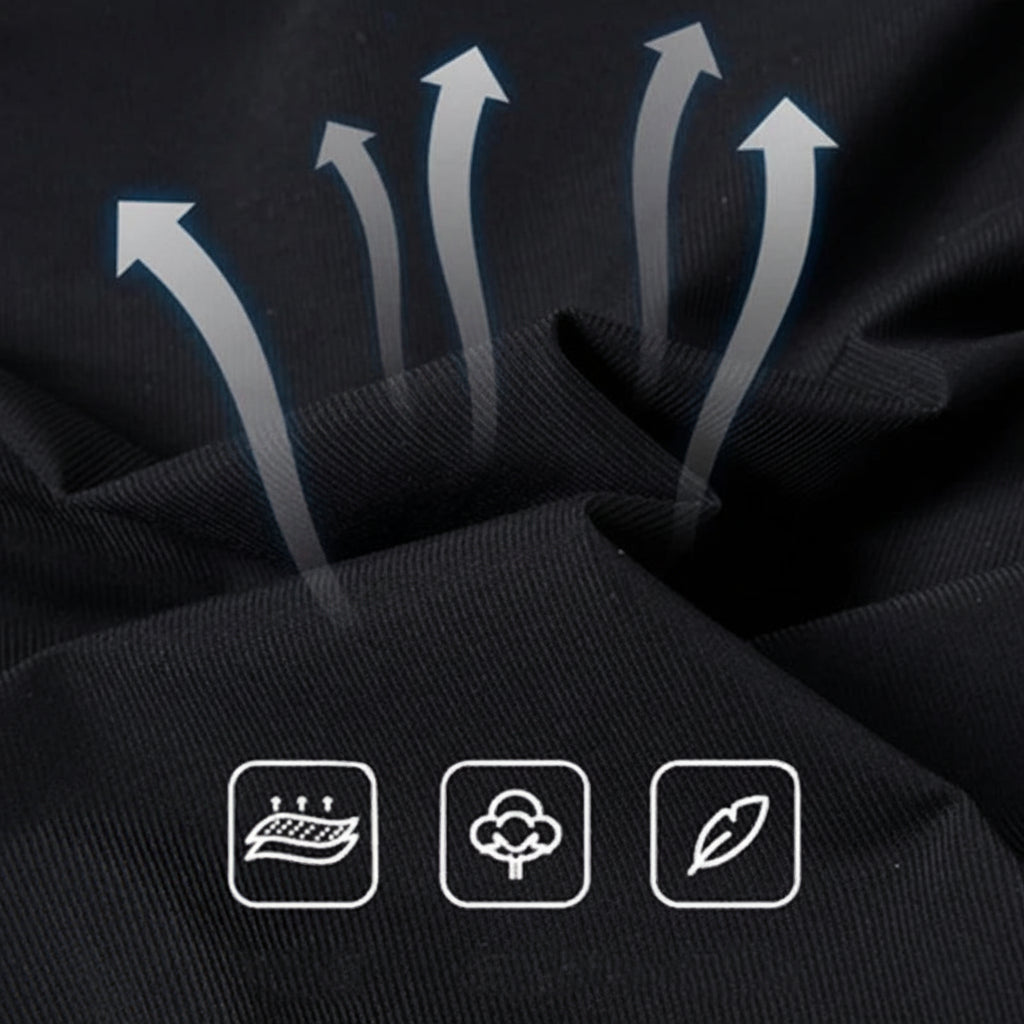 Black fabric with arrows indicating breathability, featuring the brand 'MANTUCONX'.