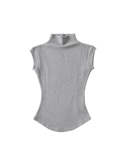 Womens Sleeveless Turtleneck Top Slim Fit Stretch Summer Basic Tee - QHA UK