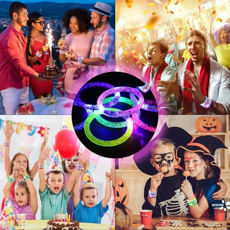 1–100PCS LED Glow Bracelets – Light-Up Bands for Halloween, Concerts, Parties & Holiday Decorations