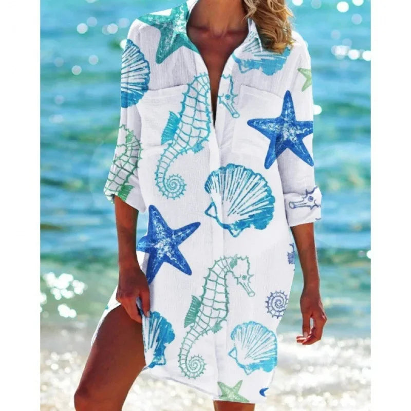2.Boho Style Summer Cover-Up – Women's Tropical Print Beach Blouse Selection