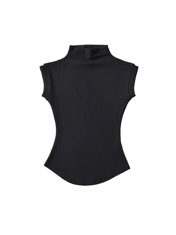Womens Sleeveless Turtleneck Top Slim Fit Stretch Summer Basic Tee - QHA UK