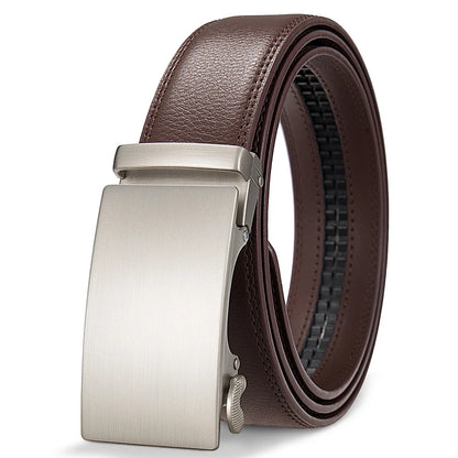 QHA Men's Genuine Leather Ratchet Belt – 35mm, Automatic Buckle, Cut-to-Fit
