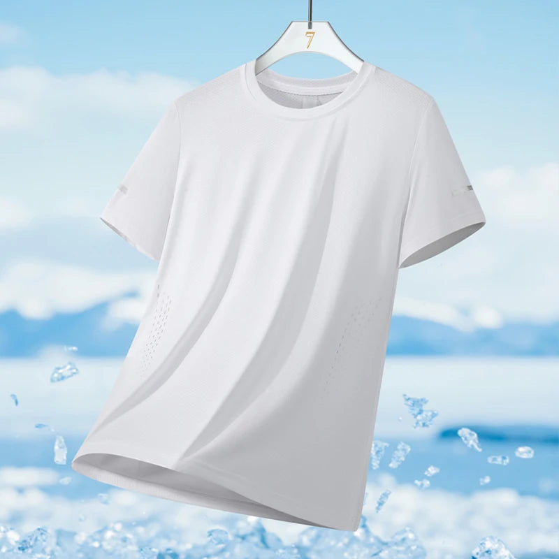 Mens Quick Dry Summer Running T-Shirt Ice Silk Breathable Reflective Gym Top