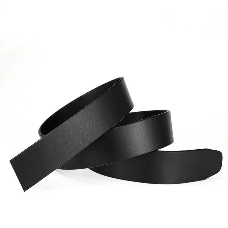 Mens Genuine Leather Ratchet Belt Strap 3.5cm No Buckle Black Brown