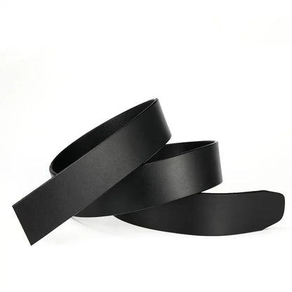 Mens Genuine Leather Ratchet Belt Strap 3.5cm No Buckle Black Brown - QHA UK