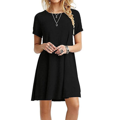 Womens Casual Loose T-Shirt Dress Vintage Print O-Neck Mini Sundress - QHA UK