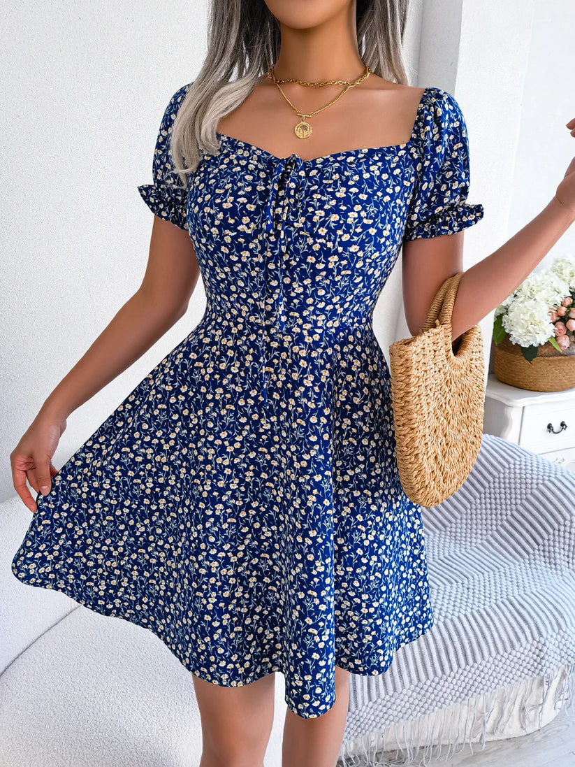 BOXDAQ Womens Floral Chiffon Butterfly Sleeve Mini Dress S XL