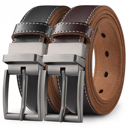 Two leather belts with silver buckles on a white background