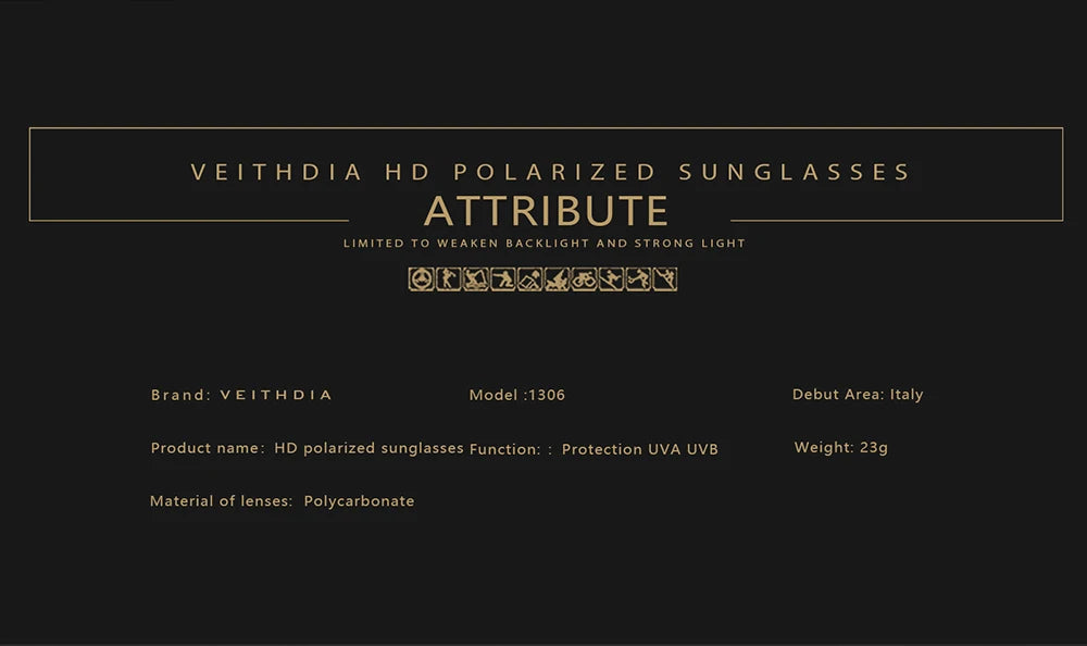 VEITHDIA Brand Sunglasses Men Polarized UV400 Sun Glasses Outdoor Sports Driving Male Women Eyewear Accessories For Female 1306