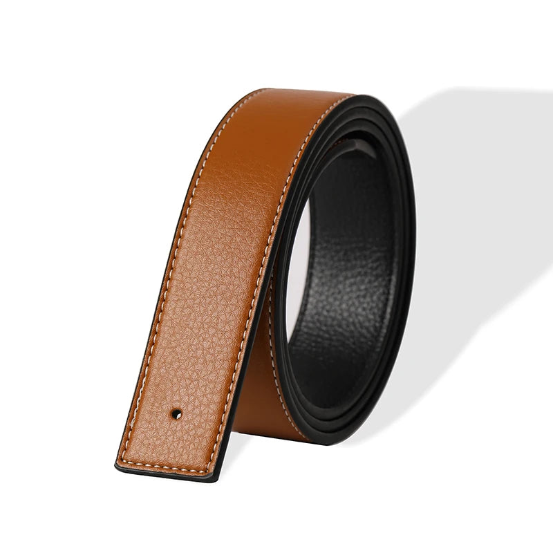 Men's Split Leather Belt Strap No Buckle 3.8cm 7 Colours Stitched Edge