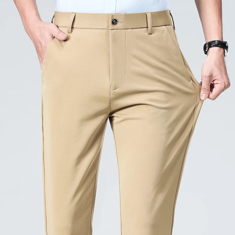 Mens Slim Fit Formal Trousers Stretch Smart Business Suit Pants - QHA UK