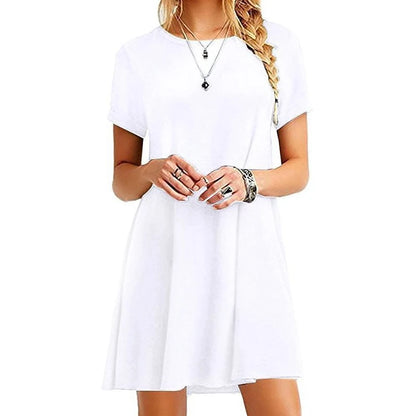 Womens Casual Loose T-Shirt Dress Vintage Print O-Neck Mini Sundress - QHA UK