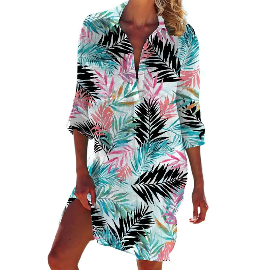 3.Boho Style Summer Cover-Up – Women's Tropical Print Beach Blouse Selection