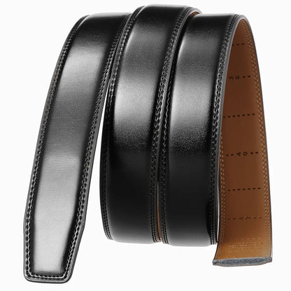Mens Genuine Leather Belt Strap No Buckle 3cm Ratchet Replacement 110-130cm - QHA UK