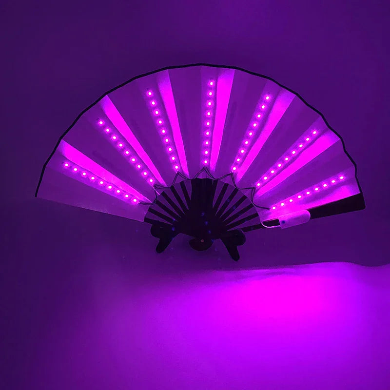 LED Light-Up Foldable Hand Fan – Glowing Neon Bamboo Fan for Dance, Concerts, & Performance Props