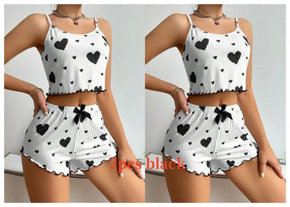 Women Love Print Pyjama Set Soft Cami Shorts Summer Nightwear UK - QHA UK