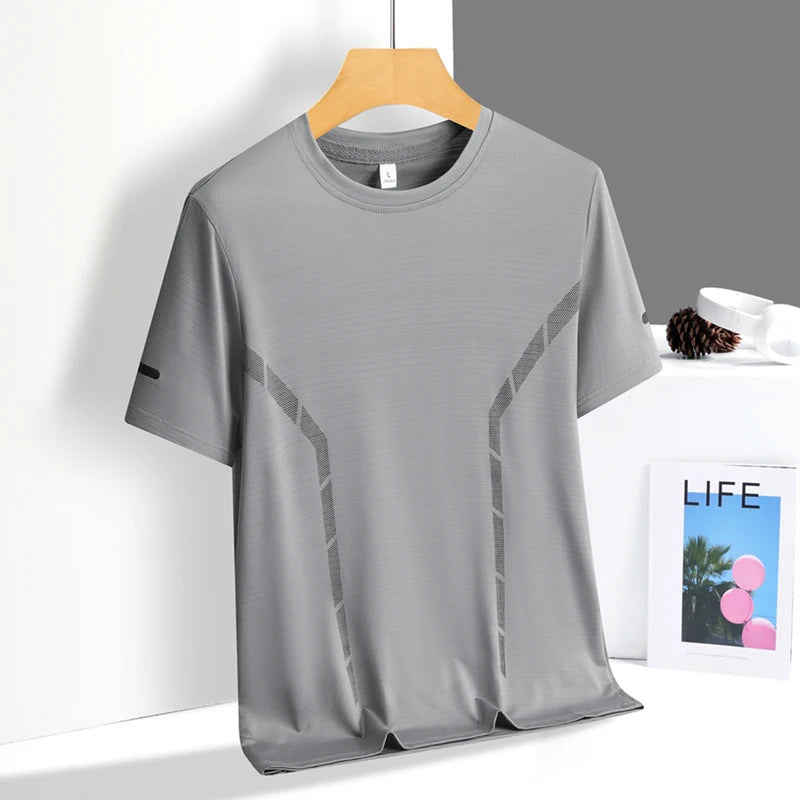 Mens Quick Dry Summer Running T-Shirt Ice Silk Breathable Reflective Gym Top