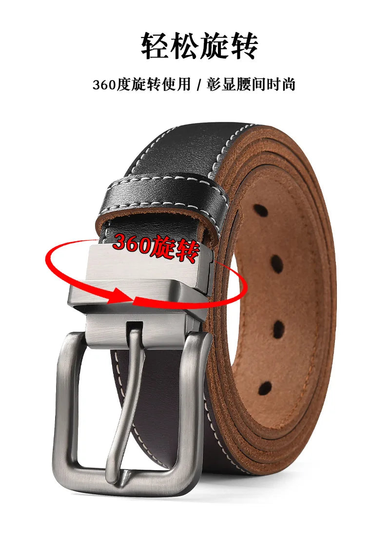 Men's Plus Size Cowskin Leather Belt with Buckle 3.3cm Casual 105–170cm