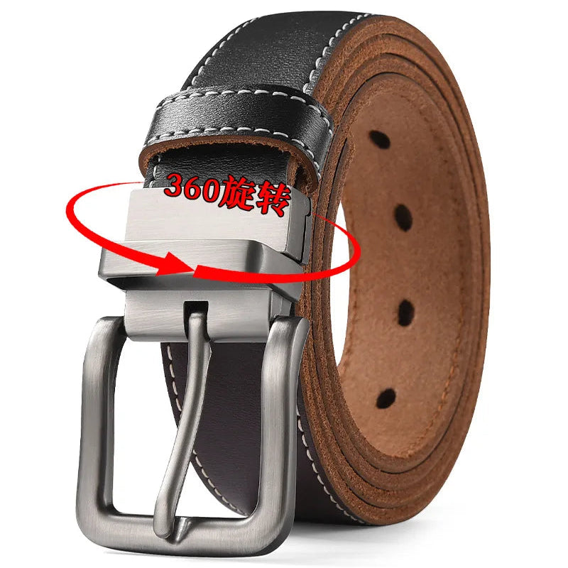 Men's Leather Belt, Black or Brown Casual Cowhide Split Leather, 105–170cm