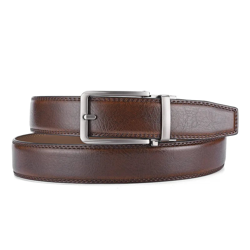 Mens Leather Ratchet Belt Automatic Sliding Buckle 35mm Smart Casual