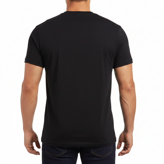 Black t-shirt on a light gray background