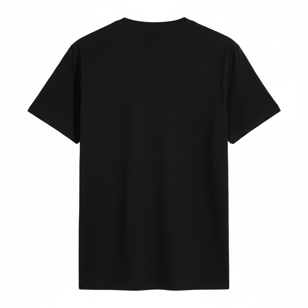 Black t-shirt on a light gray background