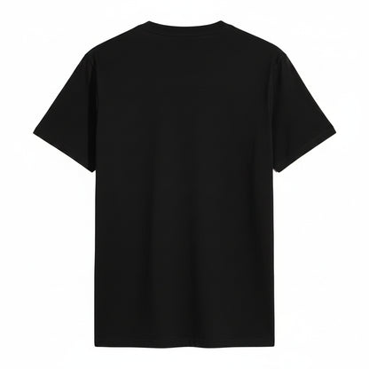 Black t-shirt on a light gray background
