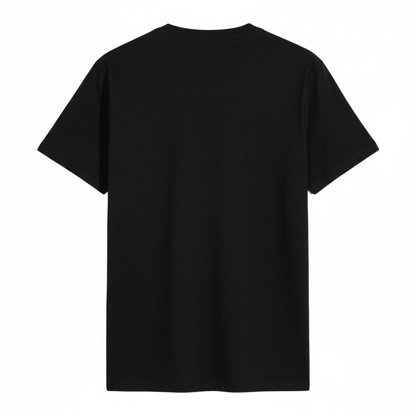 Black t-shirt on a light gray background