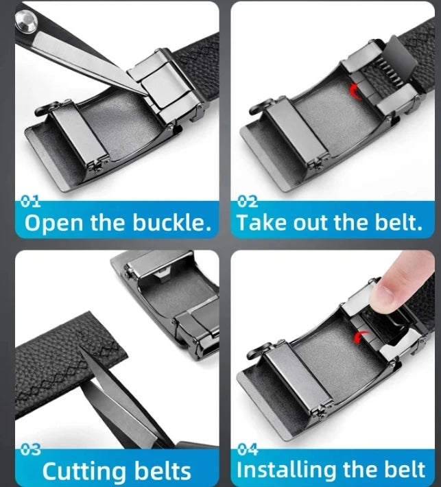 Men's Genuine Leather Ratchet Belt Automatic Buckle Black Brown