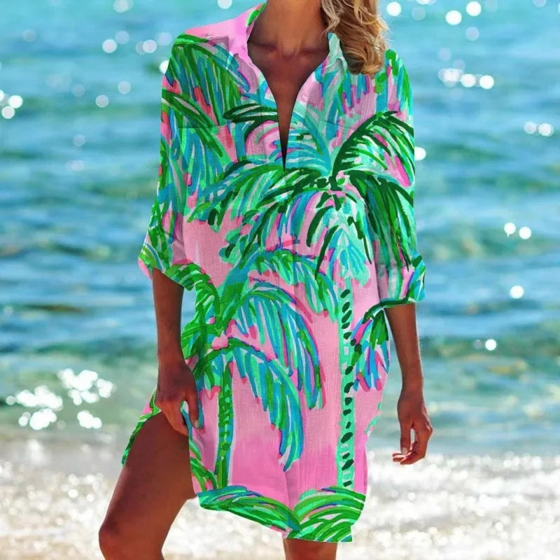 3.Boho Style Summer Cover-Up – Women's Tropical Print Beach Blouse Selection
