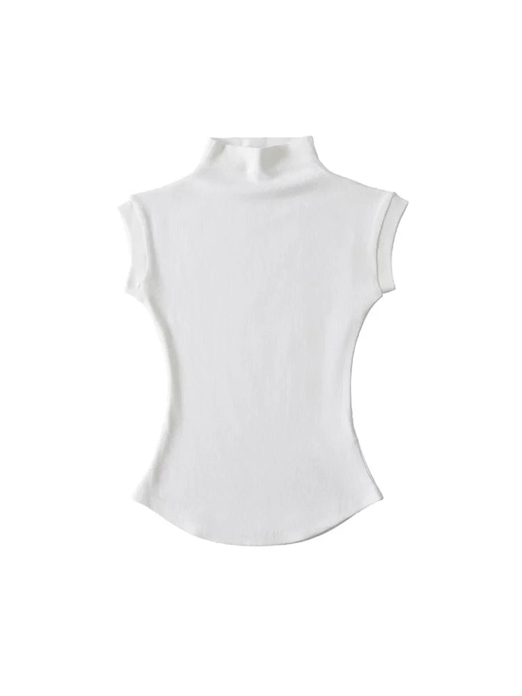 Womens Sleeveless Turtleneck Top Slim Fit Stretch Summer Basic Tee