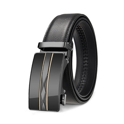 Mens Genuine Leather Ratchet Belt Black Brown 2-Pack 110-140cm