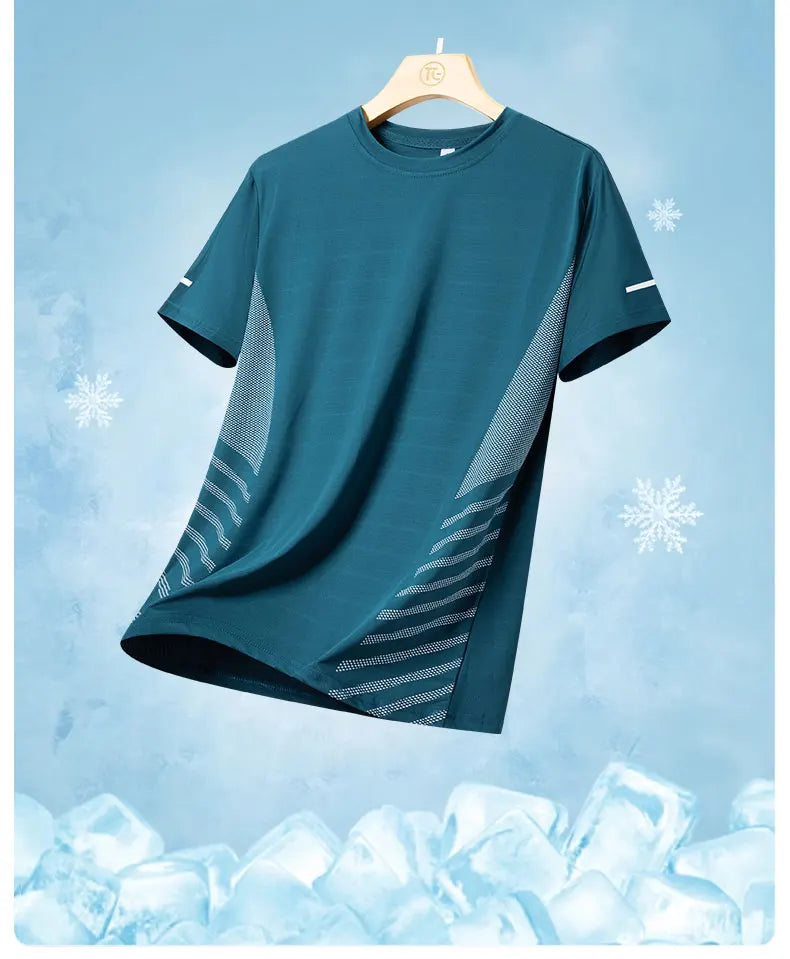 Mens Quick Dry Summer Running T-Shirt Ice Silk Breathable Reflective Gym Top