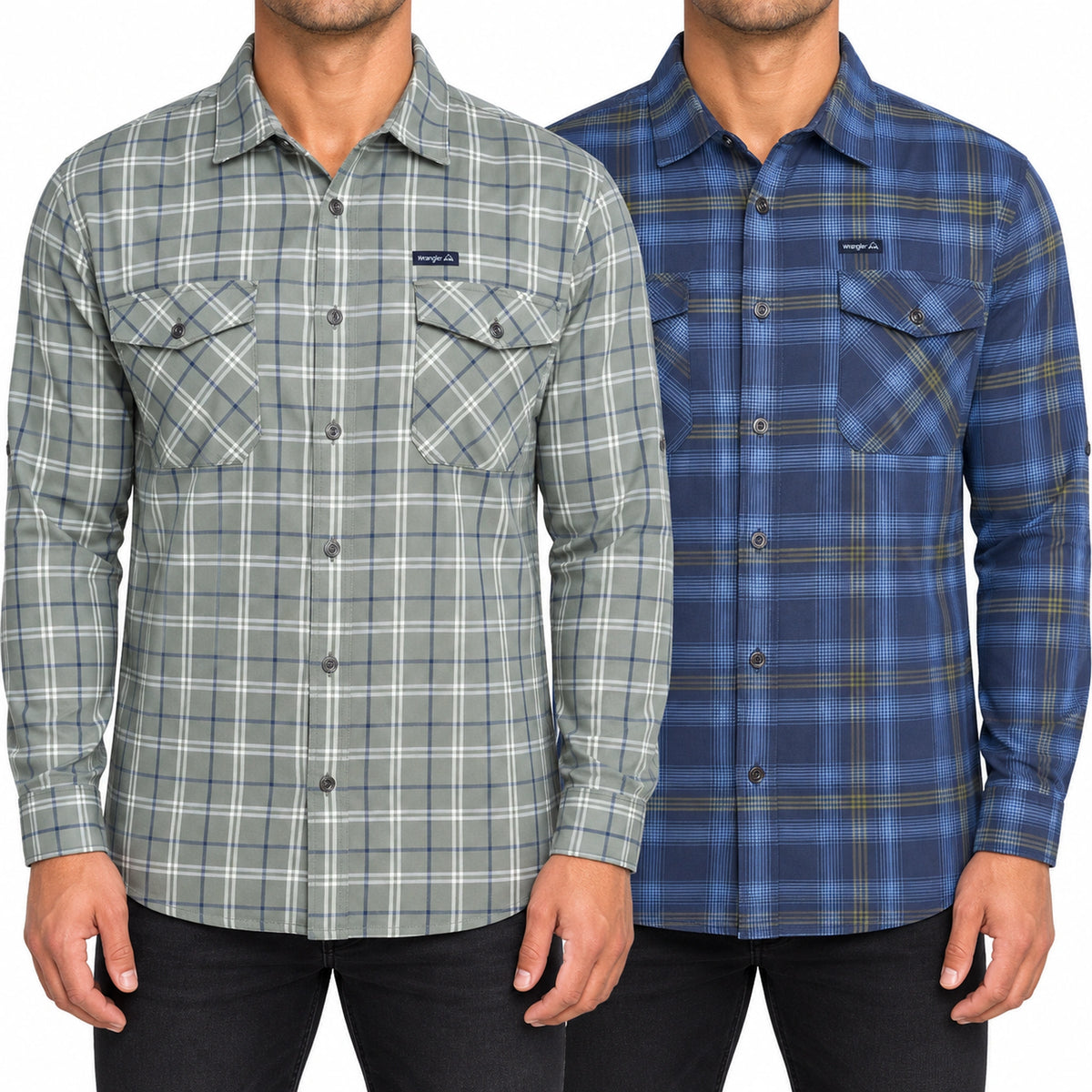 Wrangler Men's 2 Pocket Utility Shirt | Check | UPF 50+ Moisture Wicking | L-2XL
