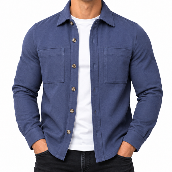 Ex ASOS Mens Blue Heavyweight Cotton Twill Overshirt Button Up Shirt Jacket