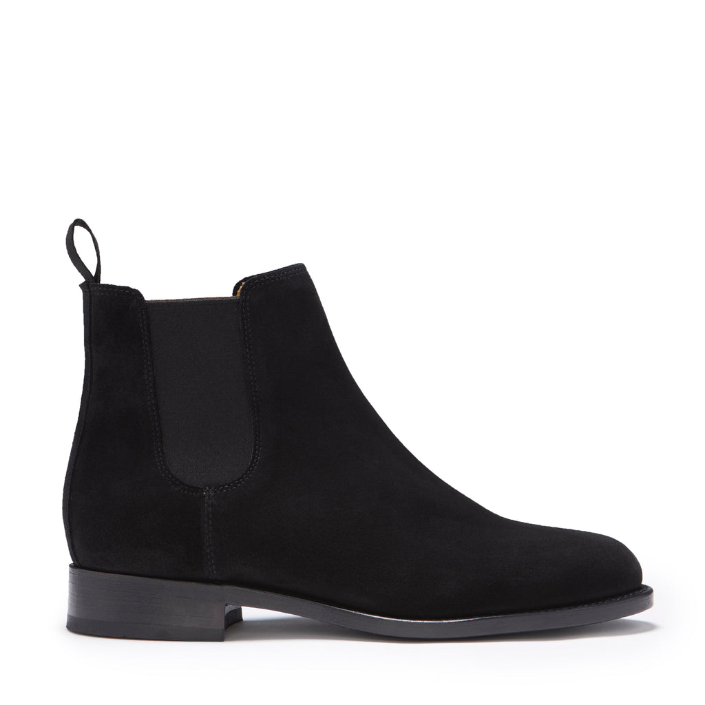 Women's Black Suede Chelsea Boots, Welted Leather Sole