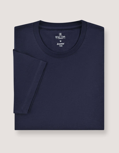 Brian Oak Unisex Navy Plain 100% Cotton Round Neck T-Shirt with Smart Fit