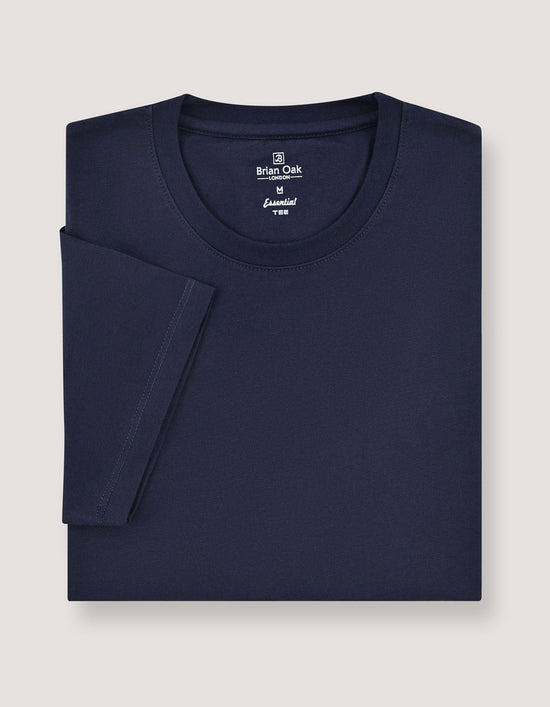 Brian Oak Unisex Navy Plain 100% Cotton Round Neck T-Shirt with Smart Fit