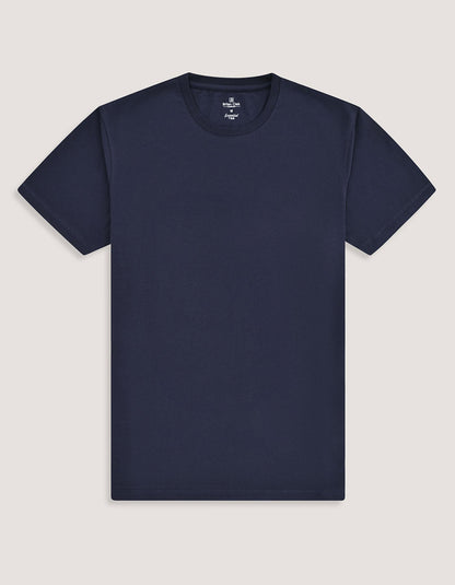 Brian Oak Unisex Navy Plain 100% Cotton Round Neck T-Shirt with Smart Fit