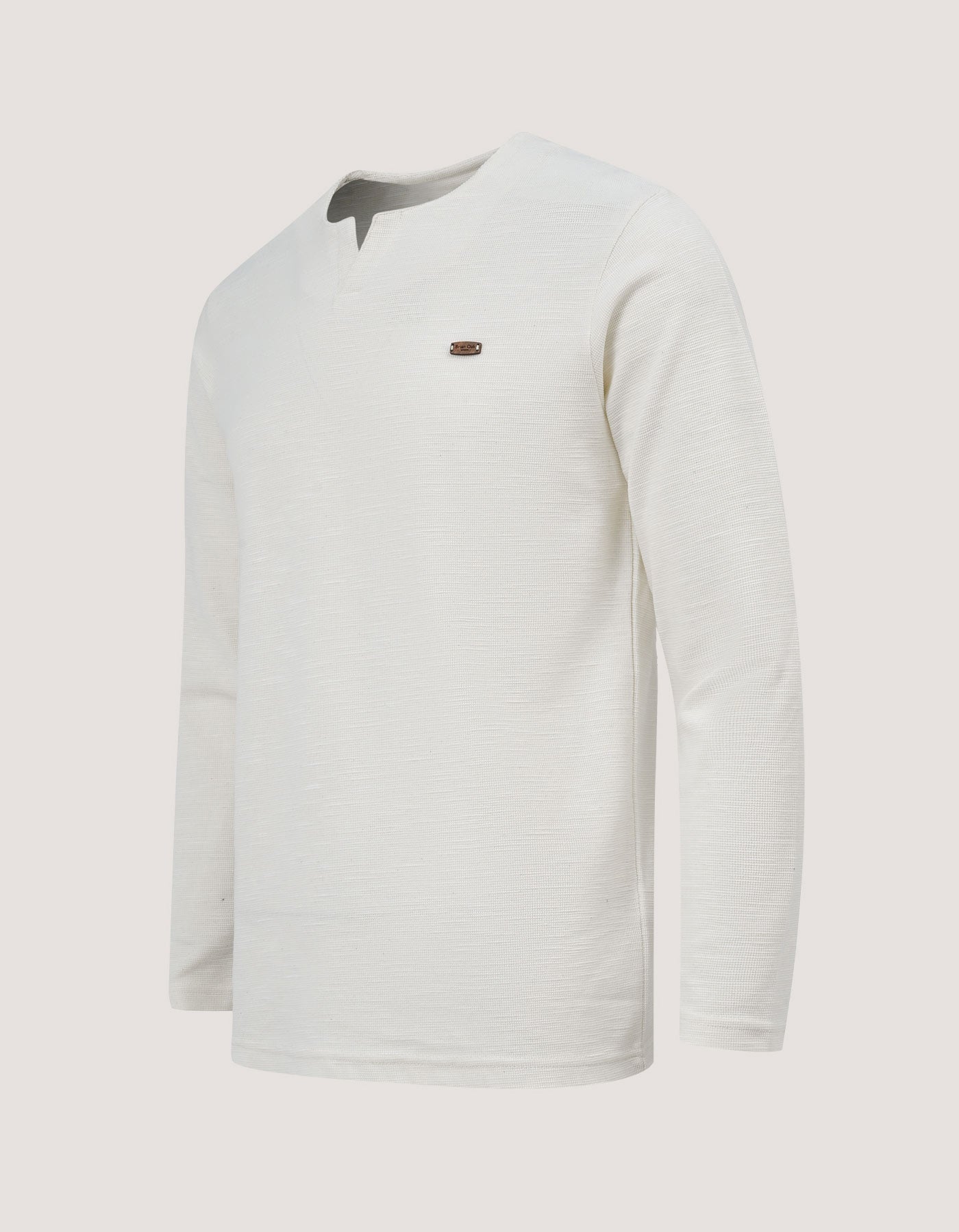 Off White Long Sleeve Textured Crew Neck T-Shirt