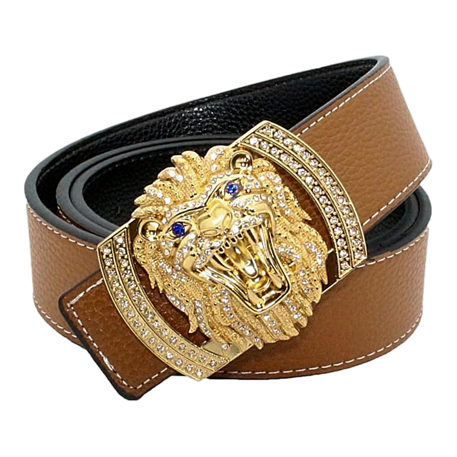 QHA Mens Designer Leather Belt Lion Diamond Buckle 38mm Wide Fashion Belt Q3-01