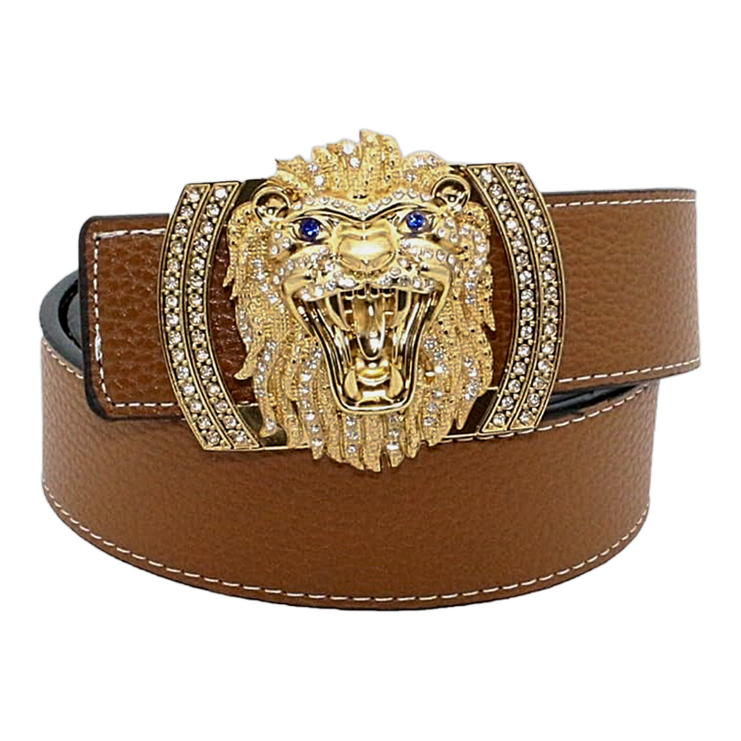 QHA Men's Designer Lion Buckle Leather Belt – 38mm, Statement Waist Belt Q3-01 - additional view 23