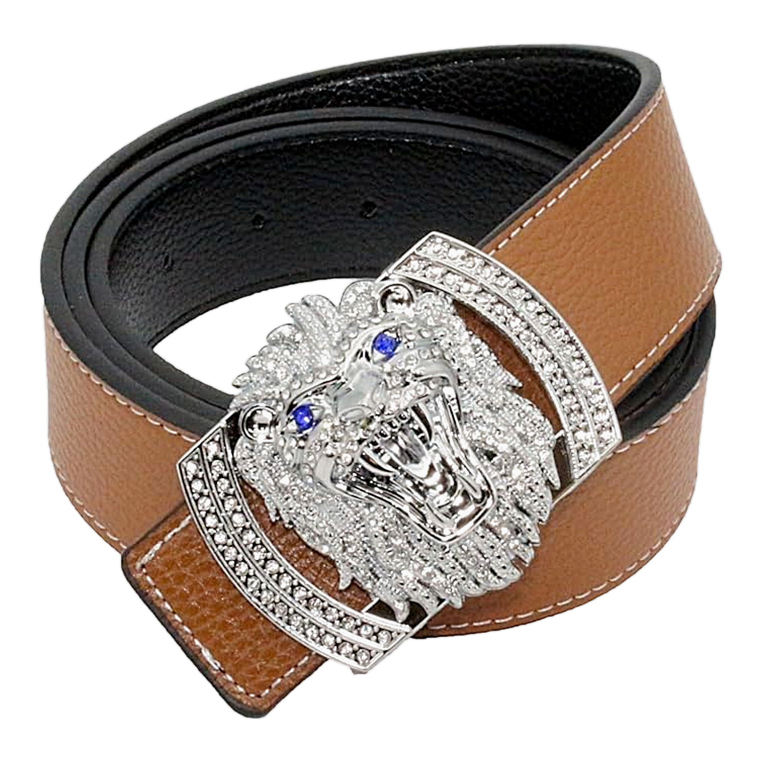 QHA Mens Designer Leather Belt Lion Diamond Buckle 38mm Wide Fashion Belt Q3-01